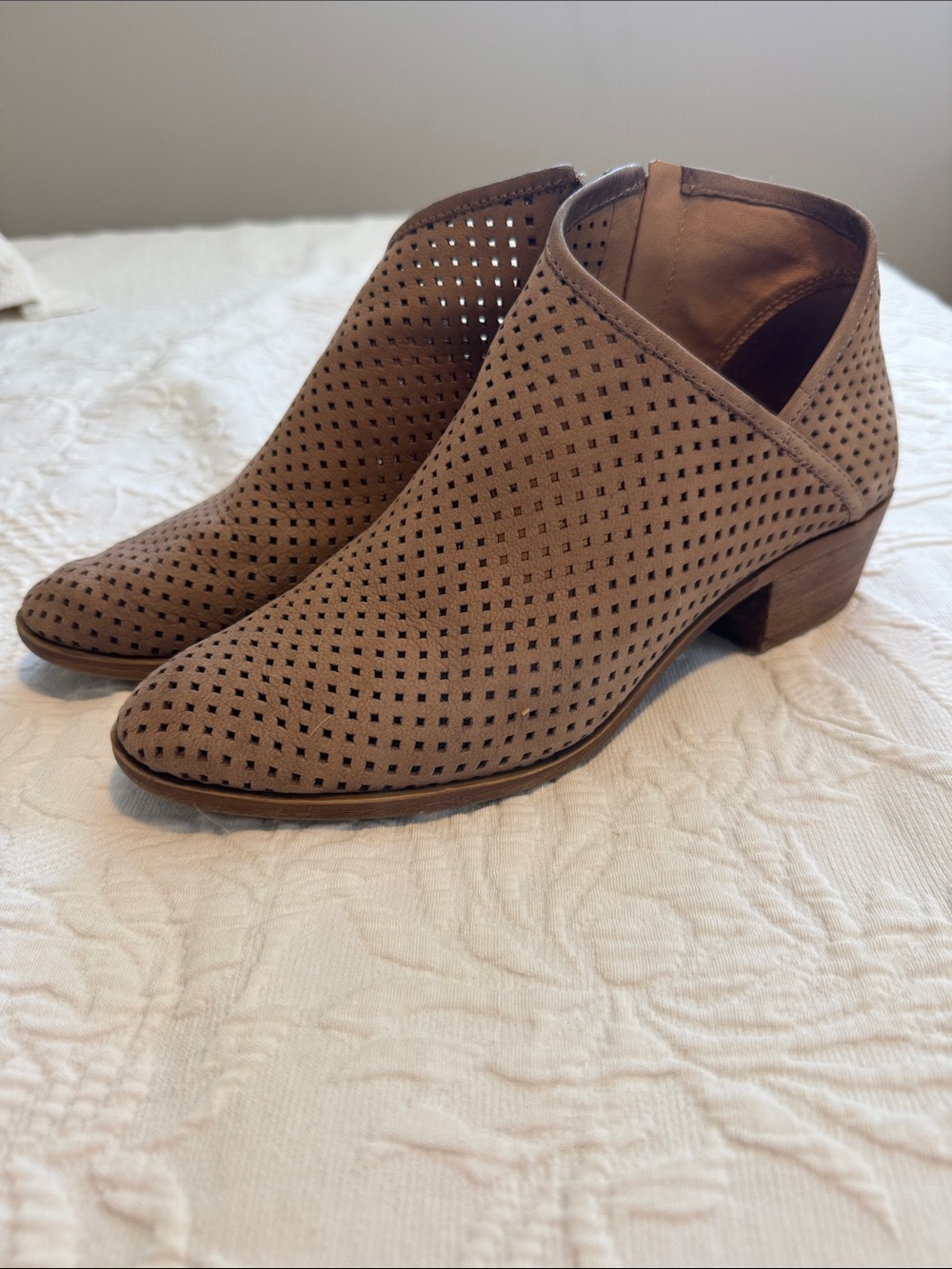 Lucky brand Perforated Taupe Ankle Booties